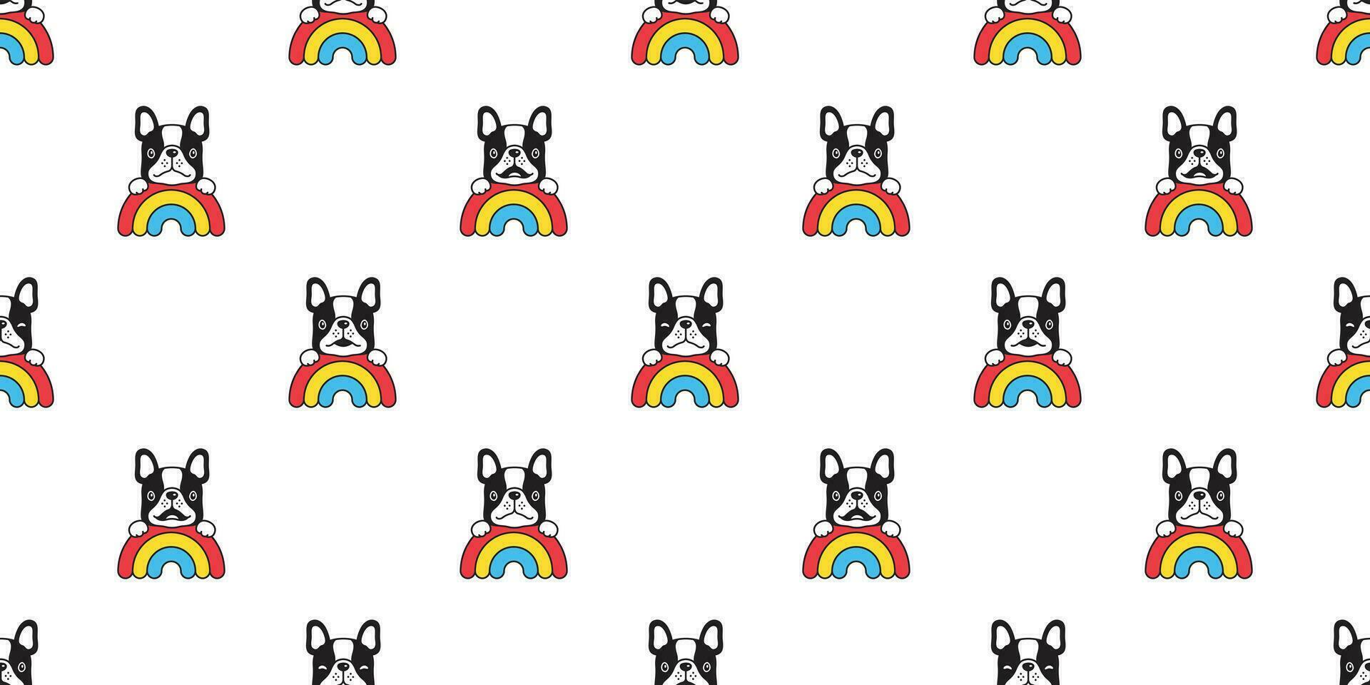 hond naadloos patroon Frans bulldog vector regenboog sjaal geïsoleerd tekenfilm herhaling achtergrond tegel behang illustratie ontwerp