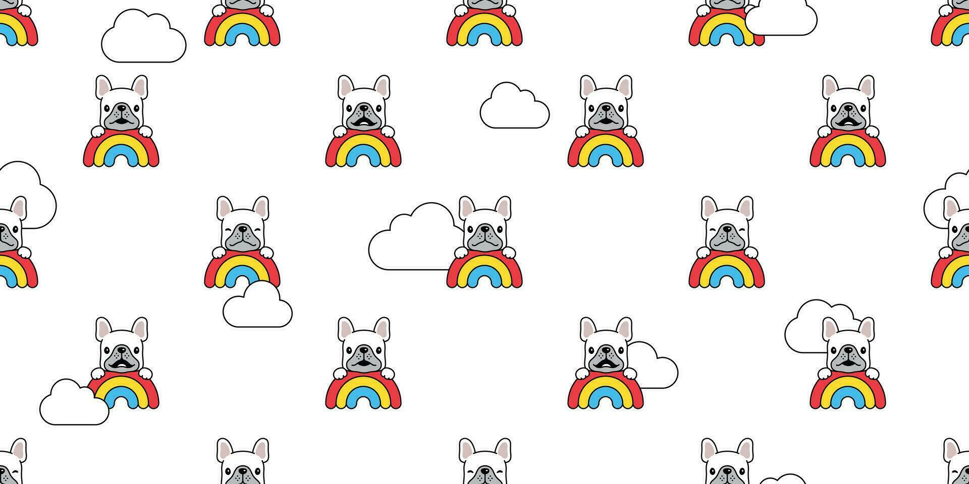 hond naadloos patroon Frans bulldog vector regenboog sjaal geïsoleerd tekenfilm herhaling achtergrond tegel behang illustratie wit ontwerp