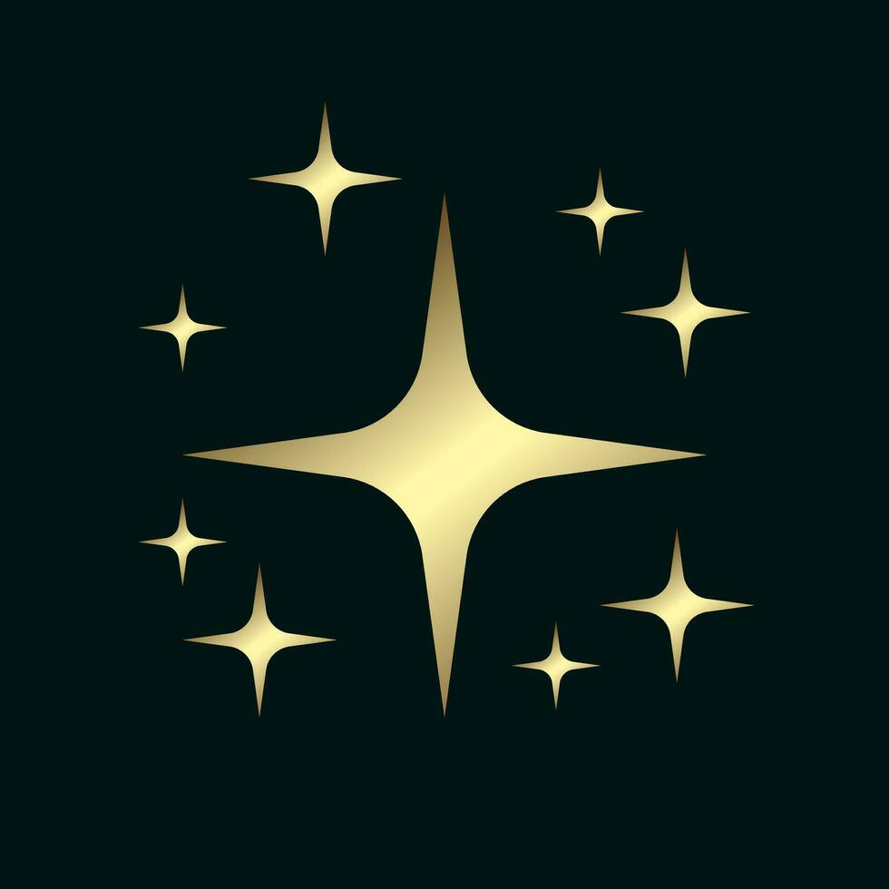 goud kleur sterren Aan donker achtergrond met verlichting effect en fonkeling sterren. luxe ontwerp prijs ceremonie concept. vector illustratie