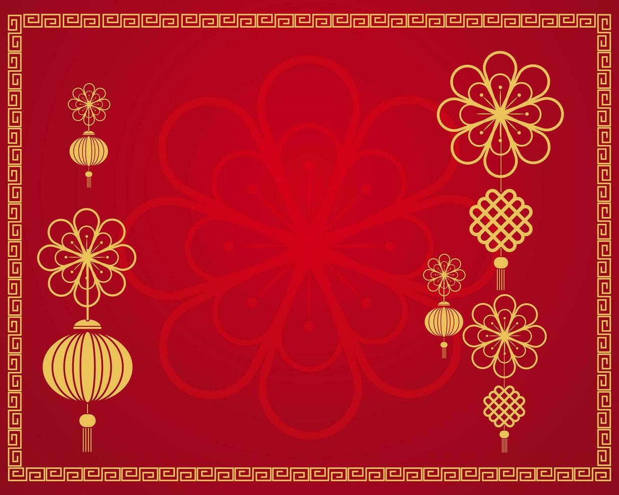 gelukkig Chinese nieuw jaar Chinese Aan rood achtergrond ansichtkaart, banier, poster, Chinese, elementen en ornament vector