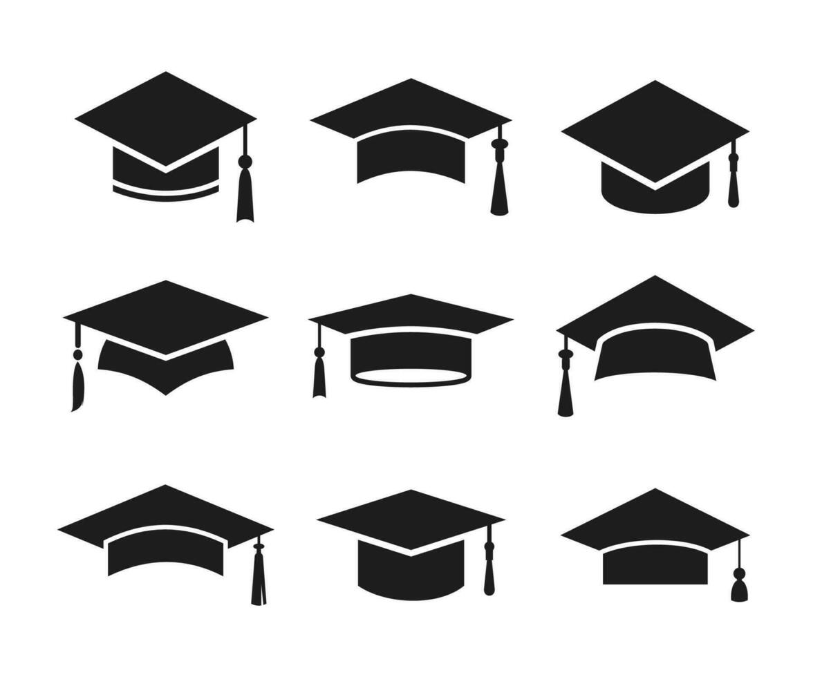 academisch diploma uitreiking hoed pictogrammen. diploma uitreiking pet icoon set. vector illustratie