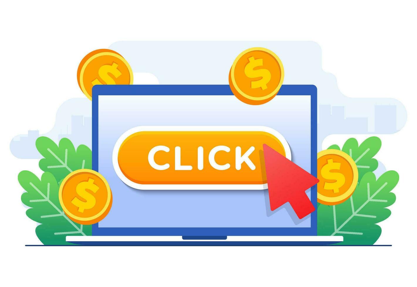betaald reclame campagne, Klik knop weergegeven Aan laptop scherm, betalen per Klik concept, ppc, reclame of advertentie, bevorderen merken naar publiek, internet afzet concept vector