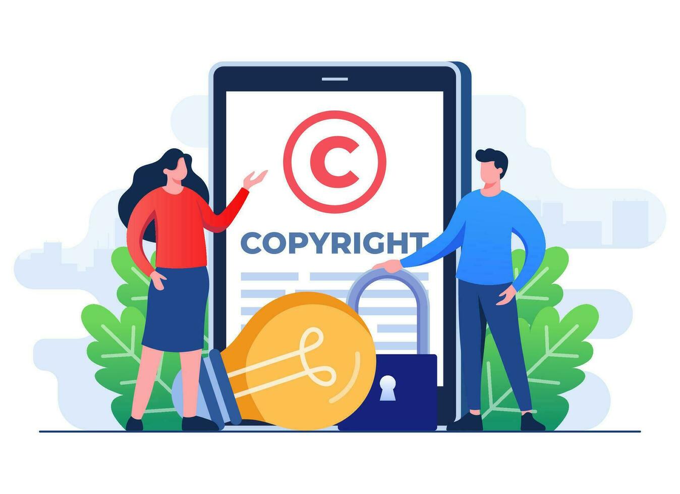 auteursrechten concept vlak illustratie vector sjabloon, intellectueel eigendom, auteursrechten, auteurschap rechten, online wettelijk document, octrooi voor creativiteit