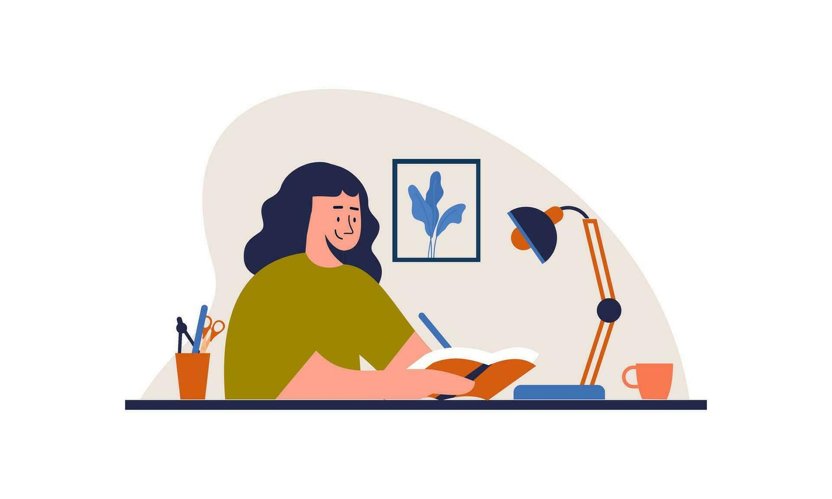 meisje schrijven in logboek of dagboek van illustratie vector