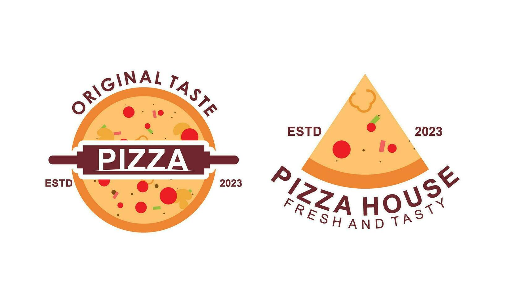 pizza logo, pictogrammen en ontwerp elementen voor pizzeria vector