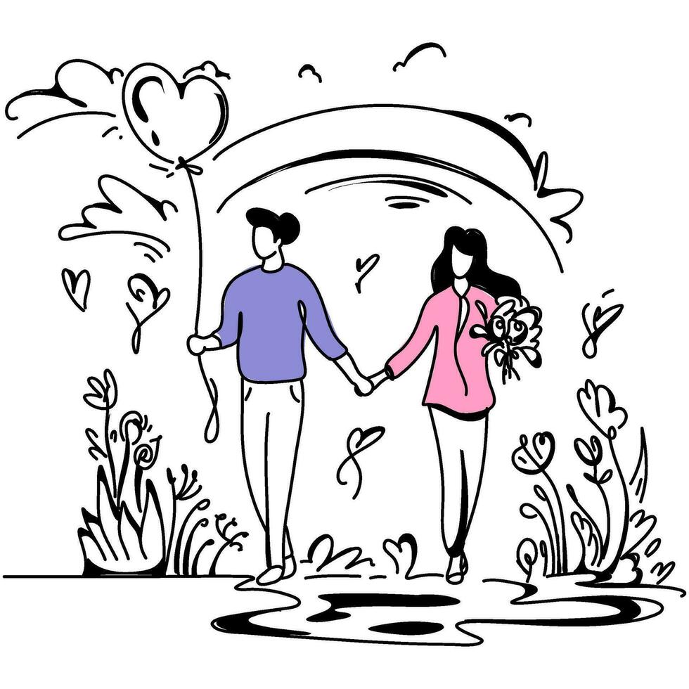 romantisch web geïnspireerd vlak illustratie betoverend Valentijn datum tafereel beeltenis liefde, verbinding, en onvergetelijk herinneringen vector