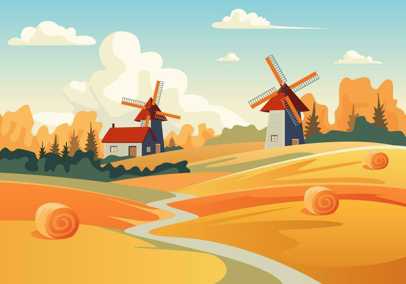 tekenfilm kleur hooi landelijk landschap tafereel concept. vector