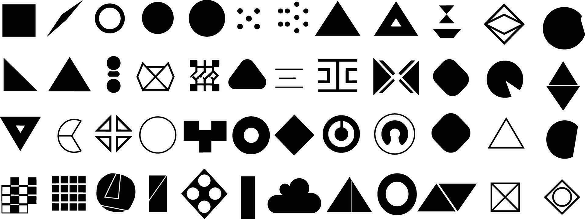 modern meetkundig vormen verzameling, abstract veelhoekige elementen en modieus minimalistische figuren, vector illustratie van eenvoudig cirkels, zeshoeken, driehoeken, en sterren in vlak stijl