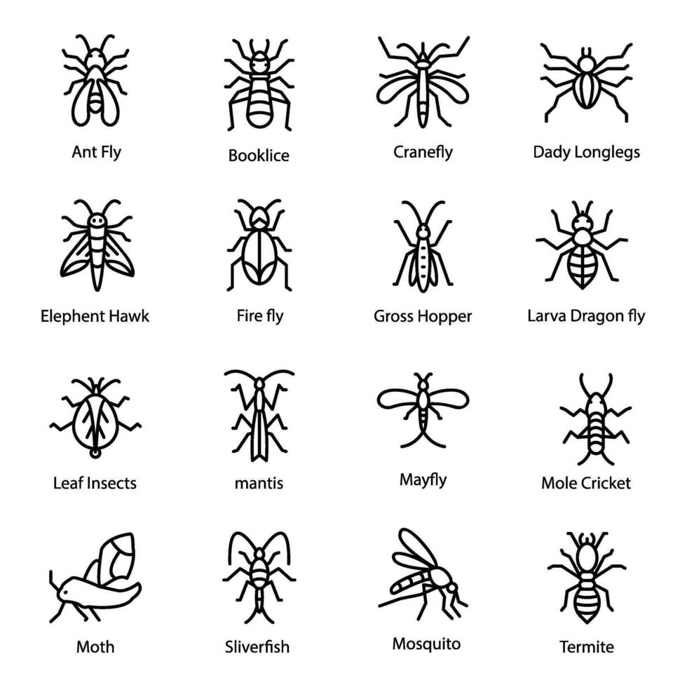 pak van bugs lijn pictogrammen vector