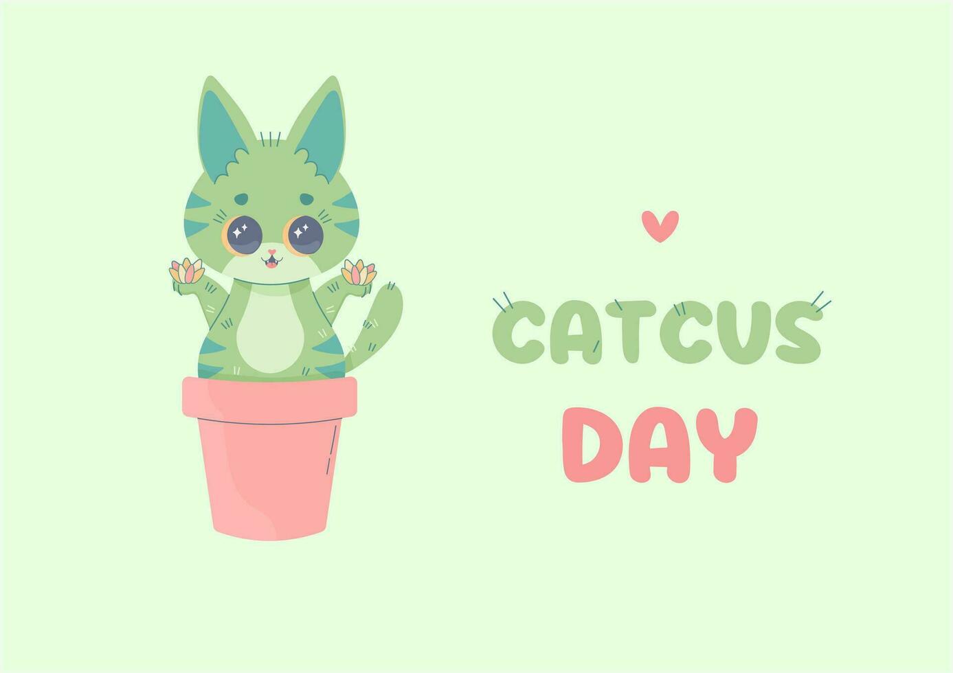 kat dag kaart grappig catcus vakantie augustus 8, kawaii vector