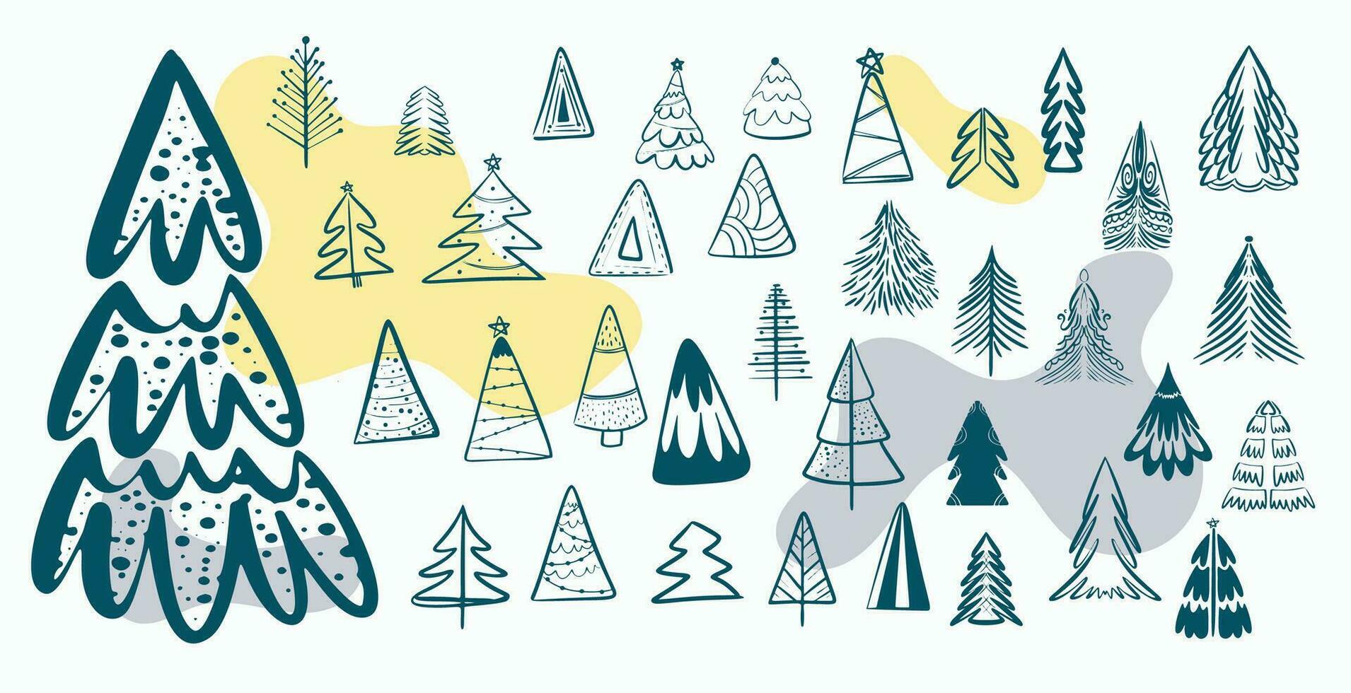 tekening stijl Kerstmis boom ornamenten ontwerp in reeks vector