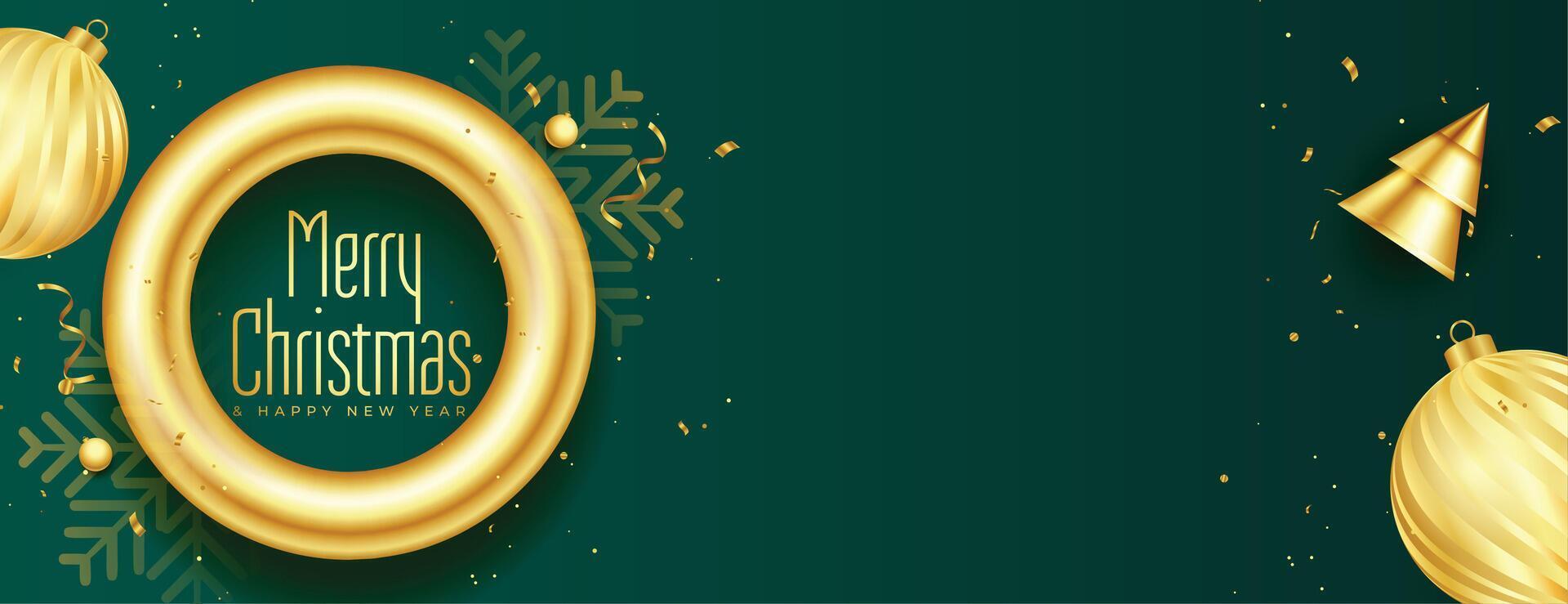 vrolijk Kerstmis realistisch gouden banier met tekst ruimte vector