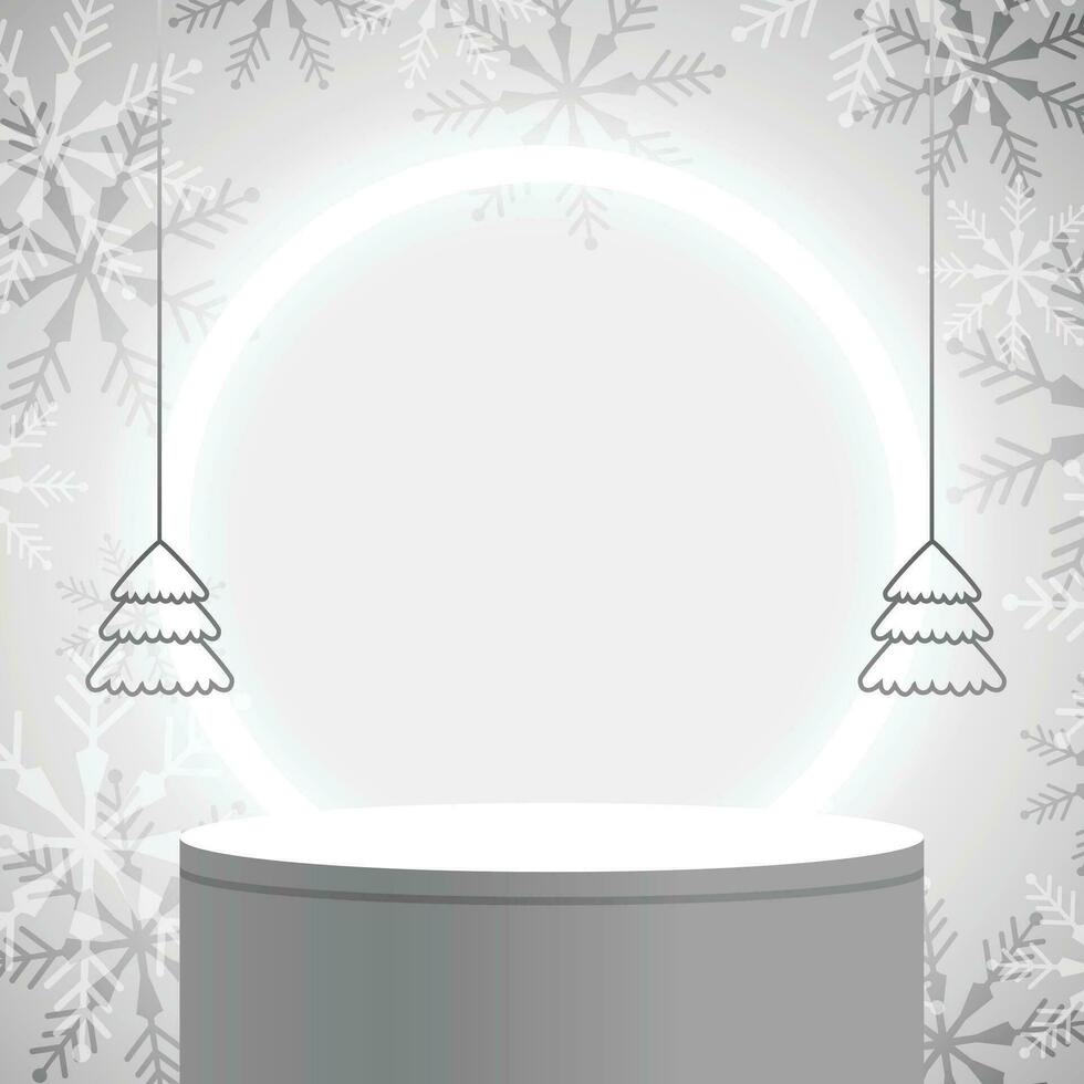 helder vrolijk Kerstmis grijs achtergrond met 3d podium ontwerp vector