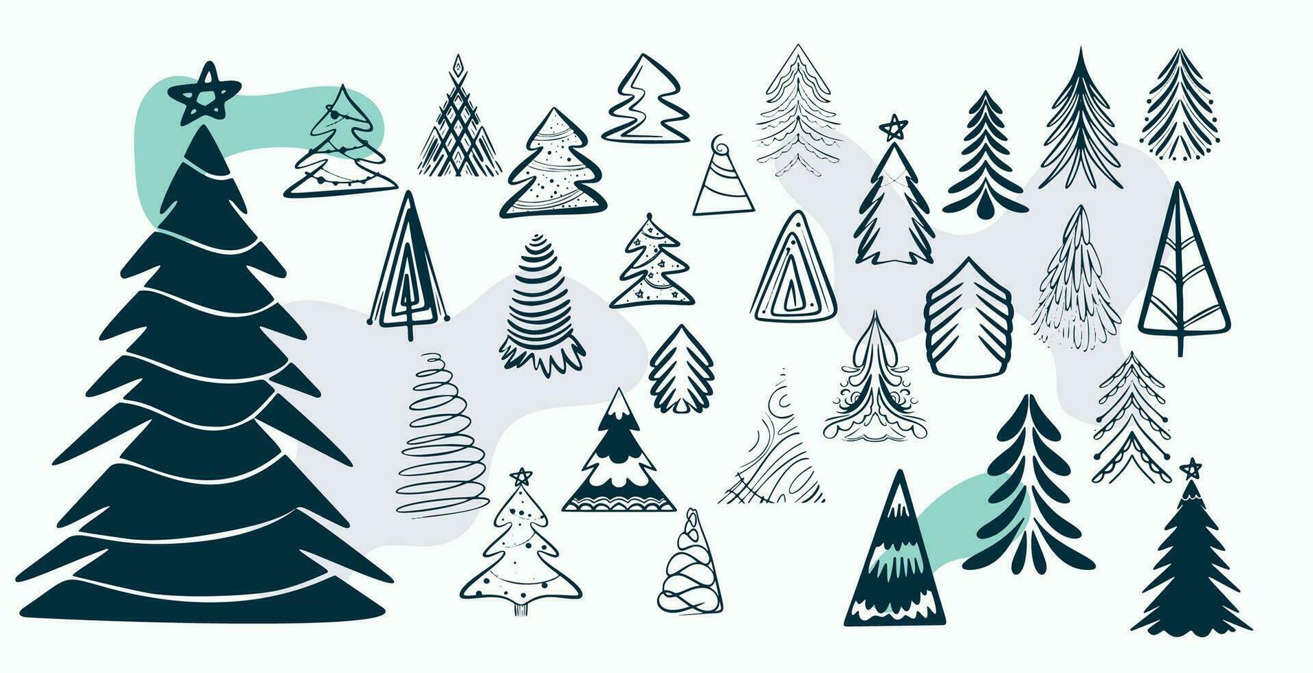 pak van Kerstmis boom ornamenten ontwerp in tekening stijl vector