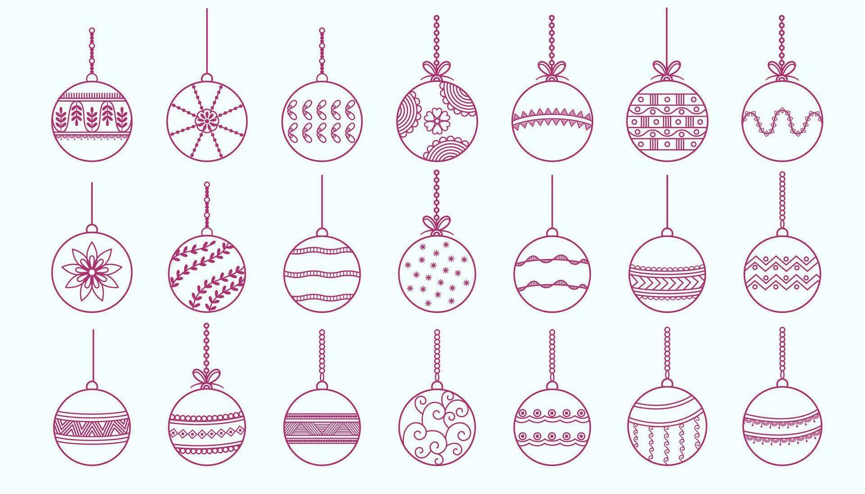 verzameling van hangende Kerstmis snuisterij ornamenten in lijn stijl vector