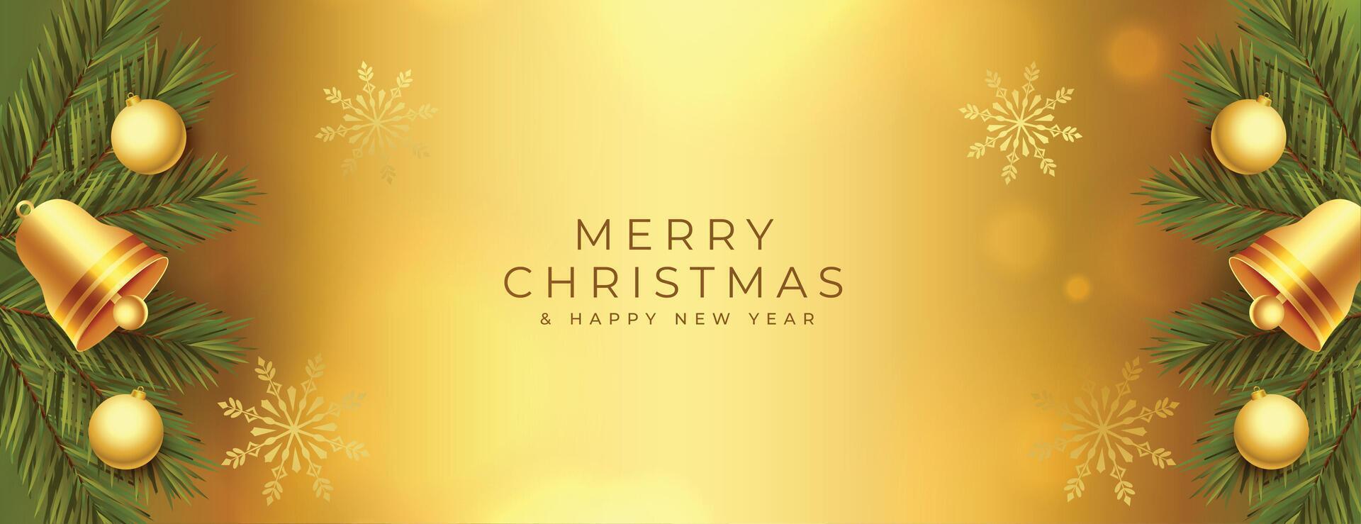 elegant vrolijk Kerstmis gouden banier met decoratief elementen vector