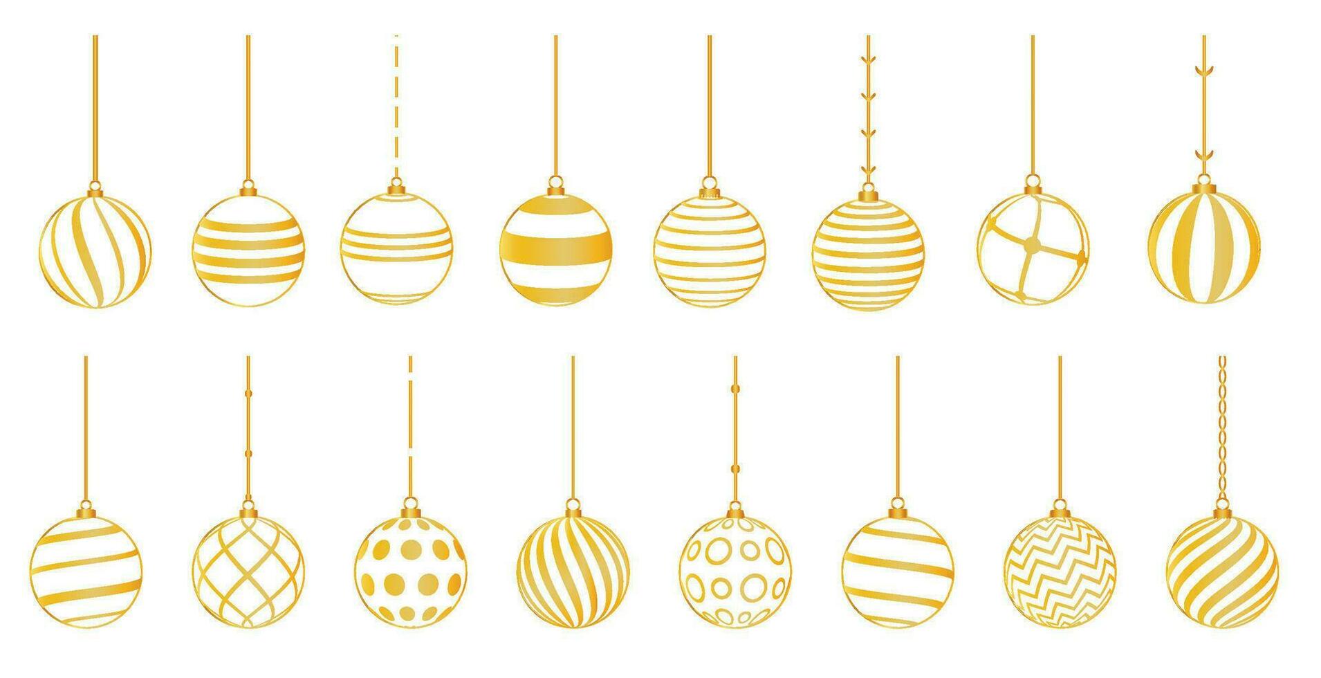 groot reeks van gouden Kerstmis snuisterij ornamenten in lijn stijl vector