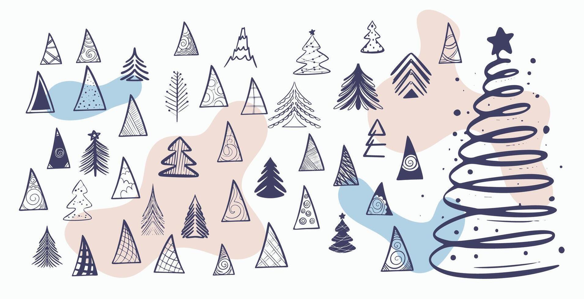verzameling van Kerstmis boom pictogrammen ontwerp in hand- getrokken stijl vector