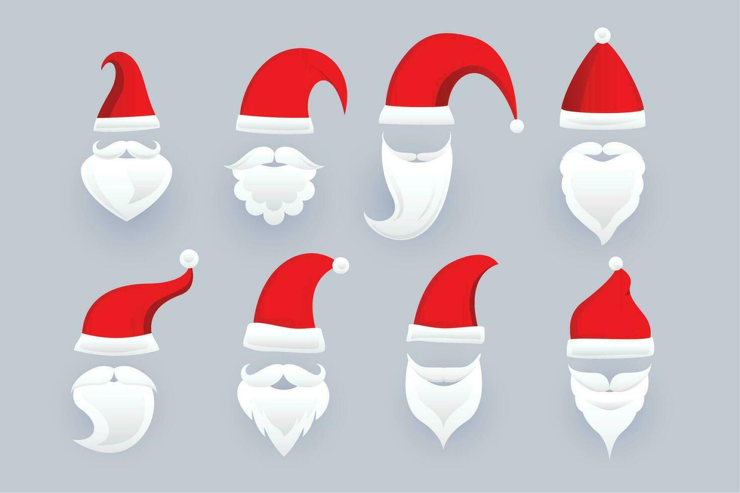 reeks van de kerstman claus pet en baard ornamenten in verschillend ontwerp vector
