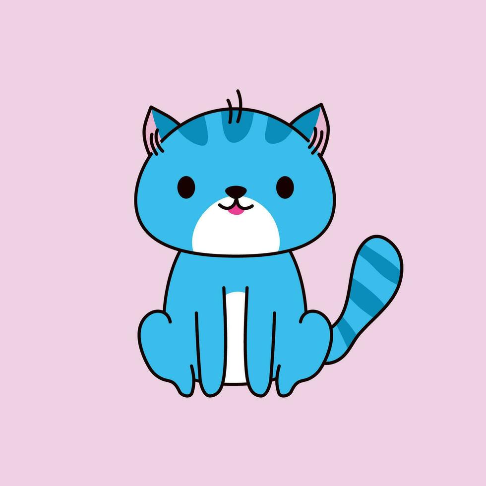 schattig hand getekend katje in blauw kleur geïsoleerd Aan een licht achtergrond, voor open, afdrukken, affiches. vector. tekening tekenfilm stijl. vector