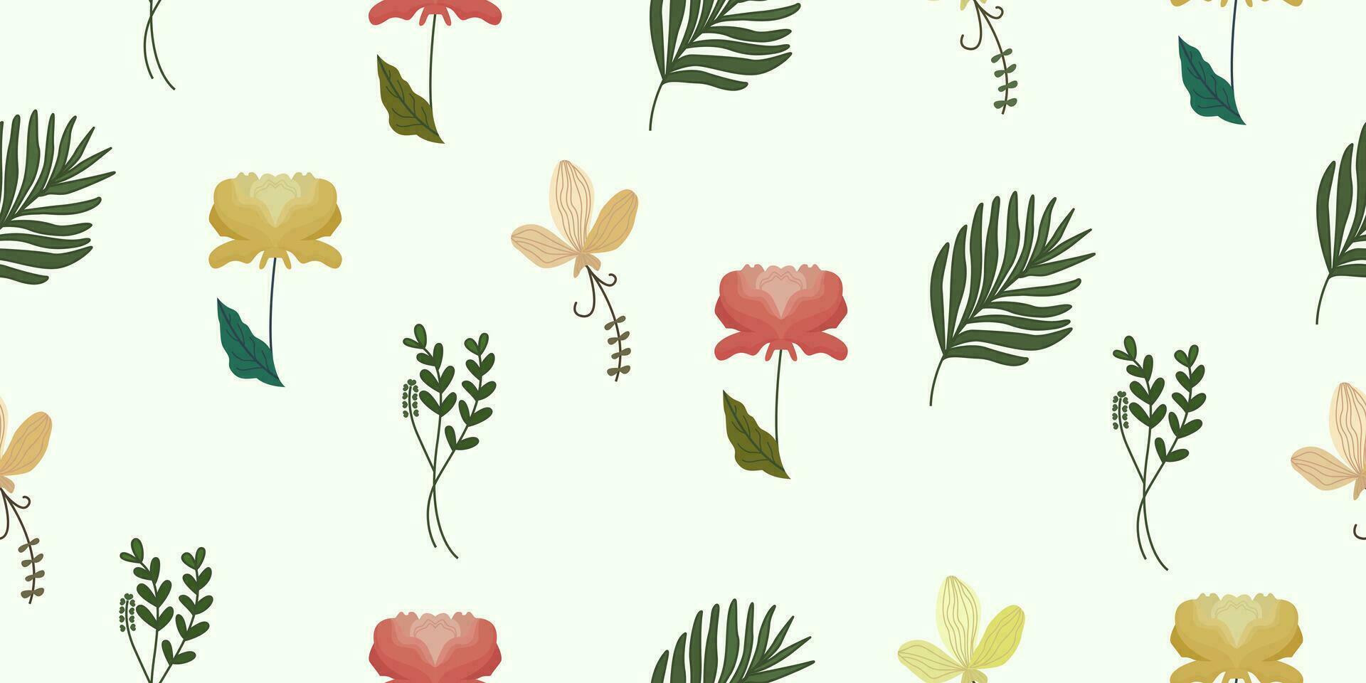 vector patroon van divers types van bloemen en vormen. vector bloemen patroon. ontwerp voor behang, omhulsel papier, achtergrond, kleding stof. vector naadloos patroon met decoratief beklimming bloemen