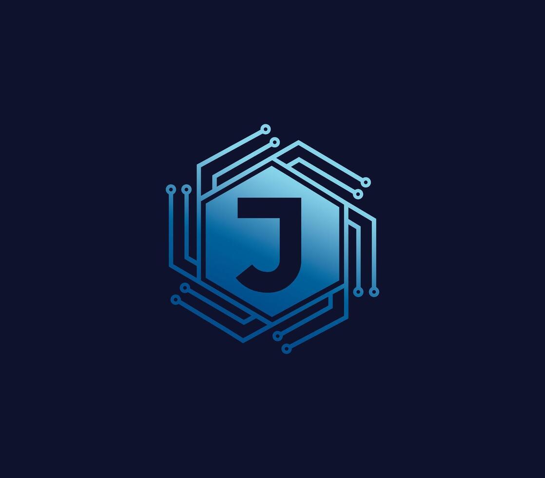 j alfabet technologie logo ontwerp concept vector