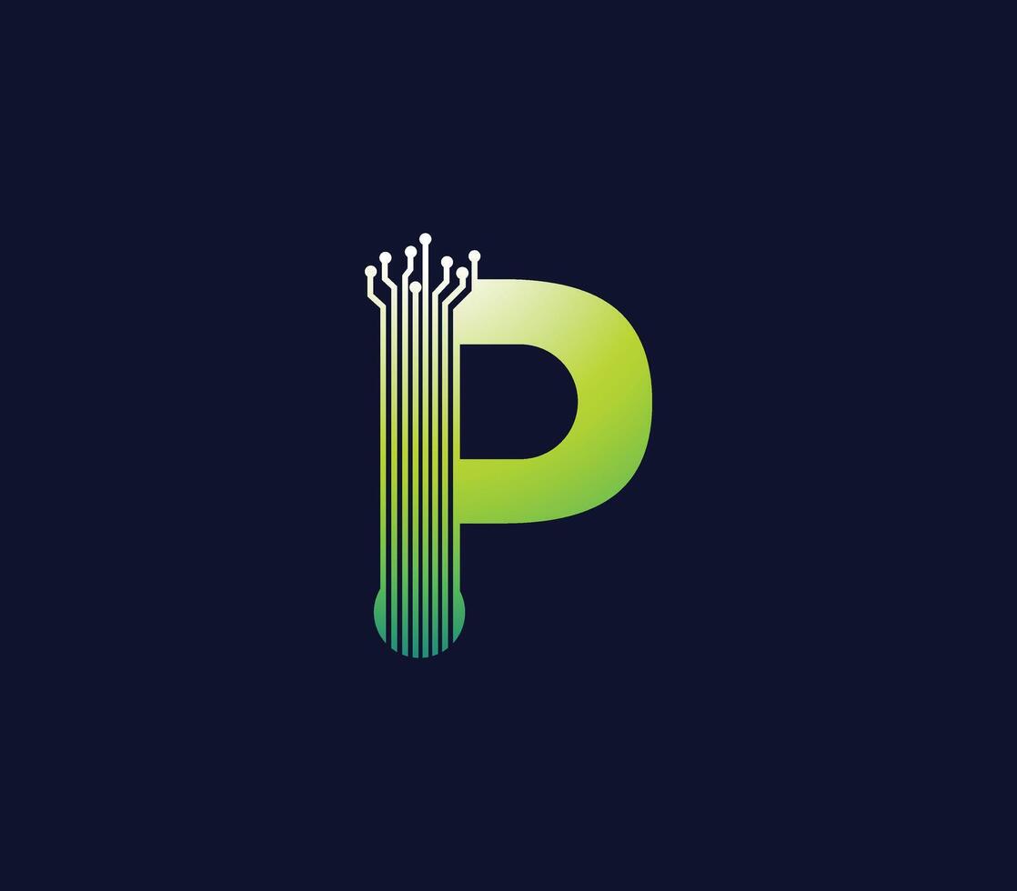 p alfabet technologie gegevens stroomkring logo ontwerp bedrijf concept vector