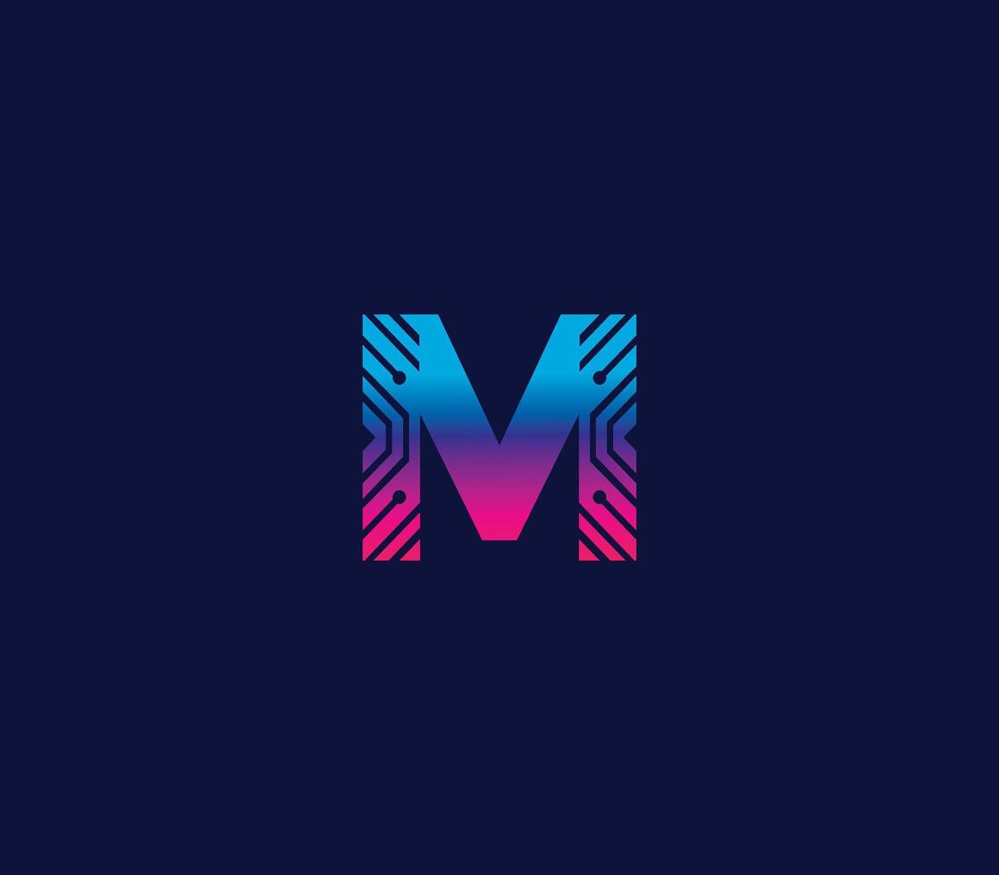 m alfabet technologie logo ontwerp concept vector