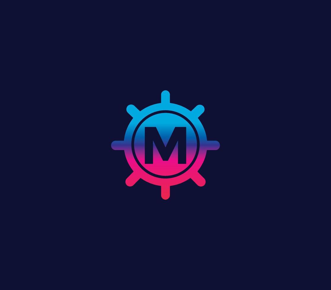 m alfabet kastje logo ontwerp concept vector