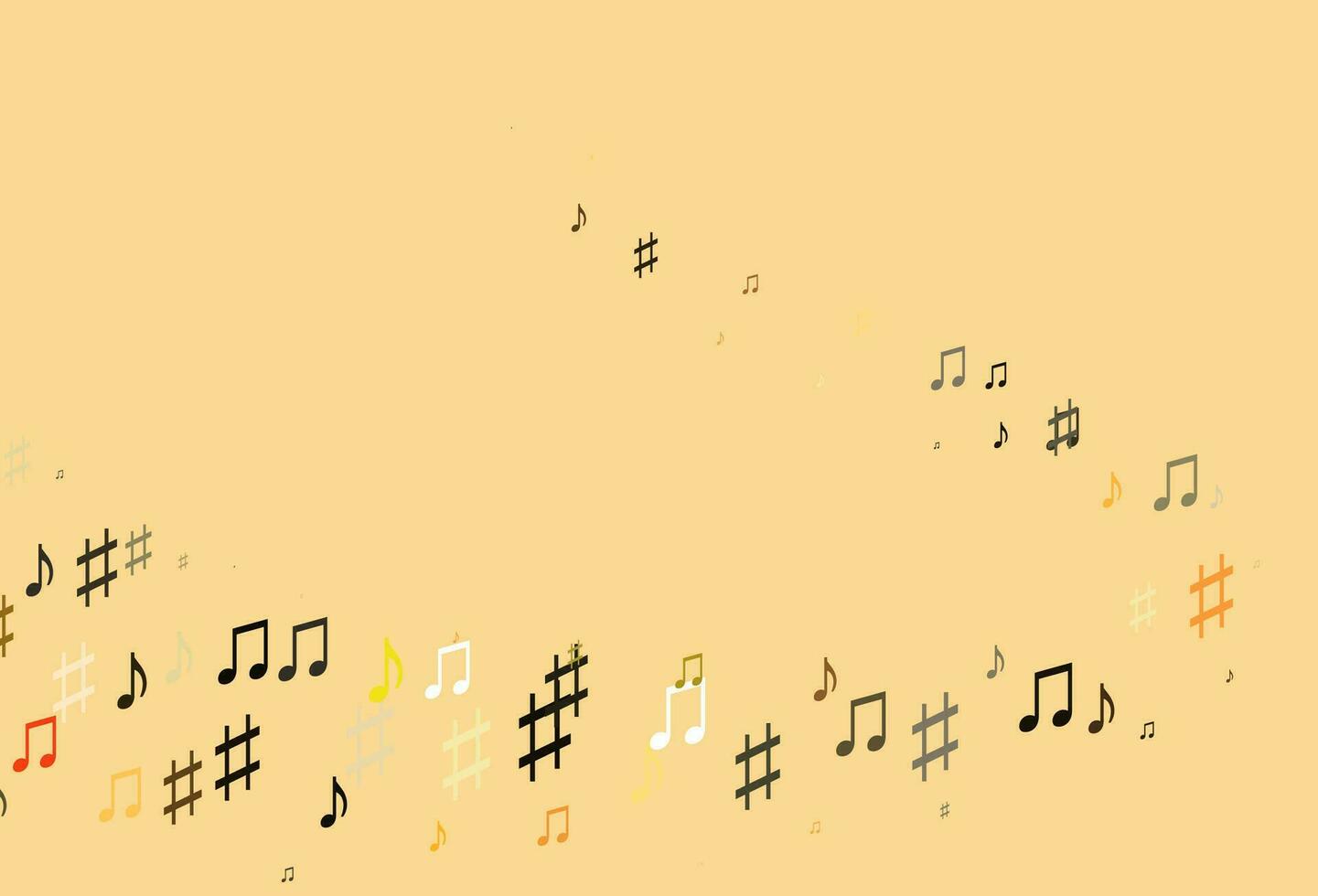 lichtoranje vectorachtergrond met muzieksymbolen. vector