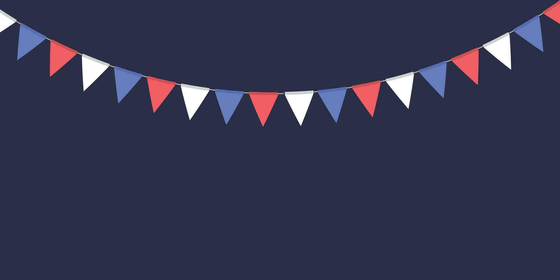 wit, blauw en rood vlag guirlande. driehoek wimpels ketting. partij decoratie. viering vlaggen voor decor vector