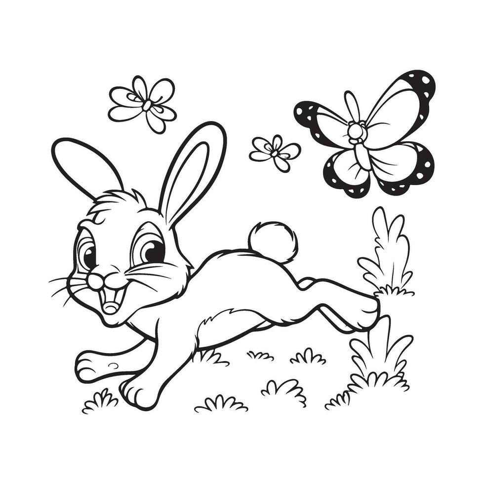 vector kleur boek Aan konijn is achtervolgen de vlinder