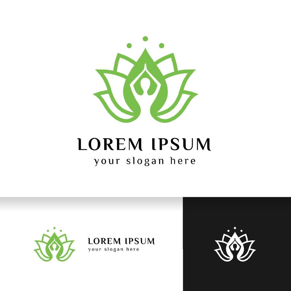 yoga logo ontwerp voorraad. menselijke meditatie in lotusbloem vectorillustratie in groene kleur vector