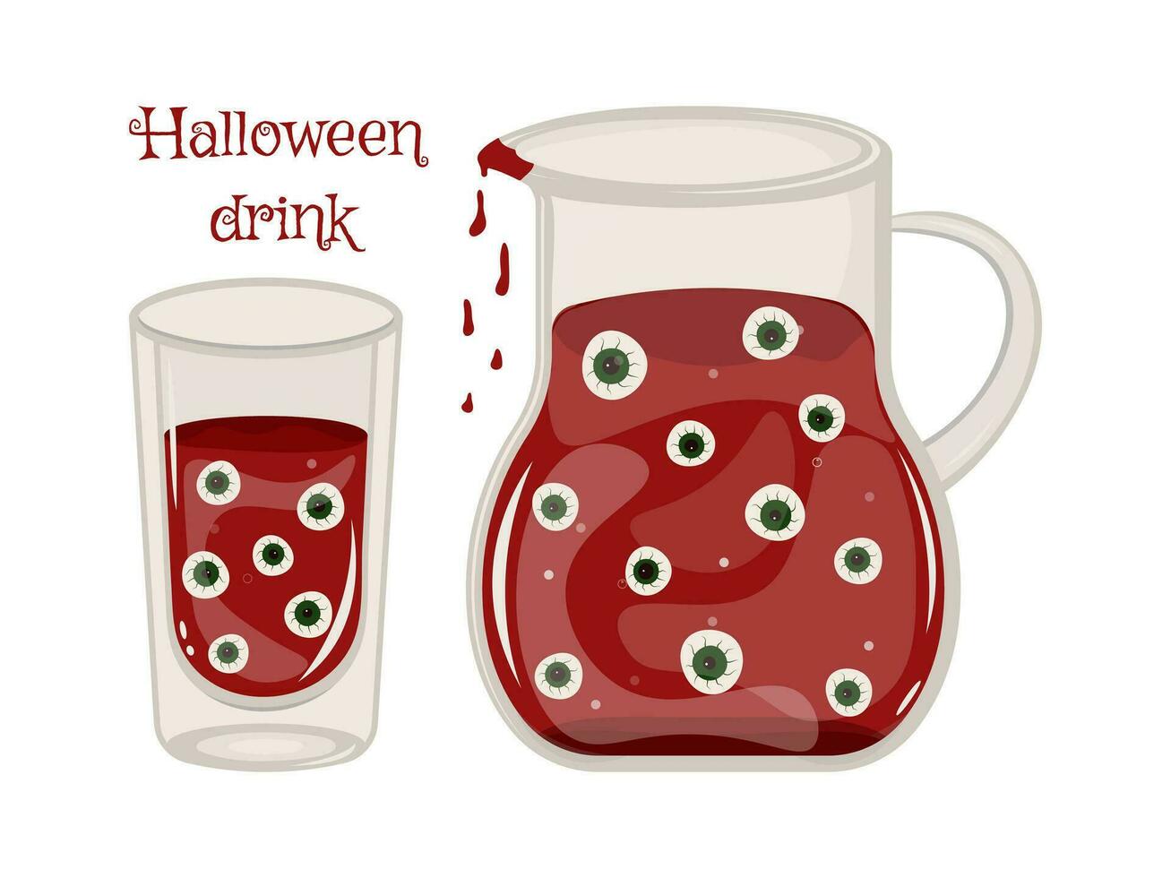 vlak icoon ontwerp van halloween drankje. halloween cocktail, vakantie partij drinken met ogen, tekenfilm vector. halloween cocktail drinken of Frisdrank limonade in kristal wijnglas voor bar menu vector