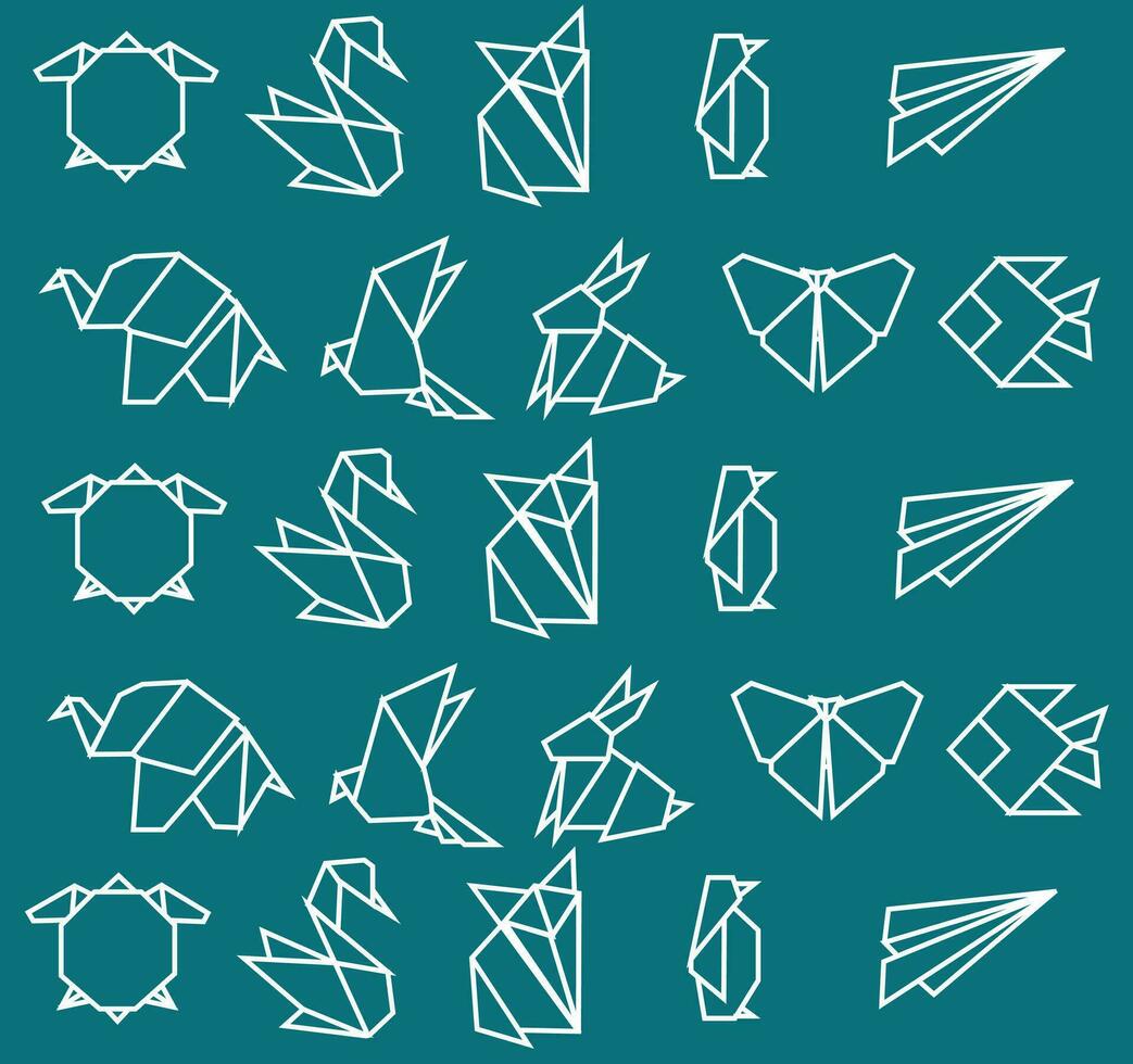 origami dieren vector illustratie. dier origami papier. papier kunst illustratie. origami icoon reeks patroon