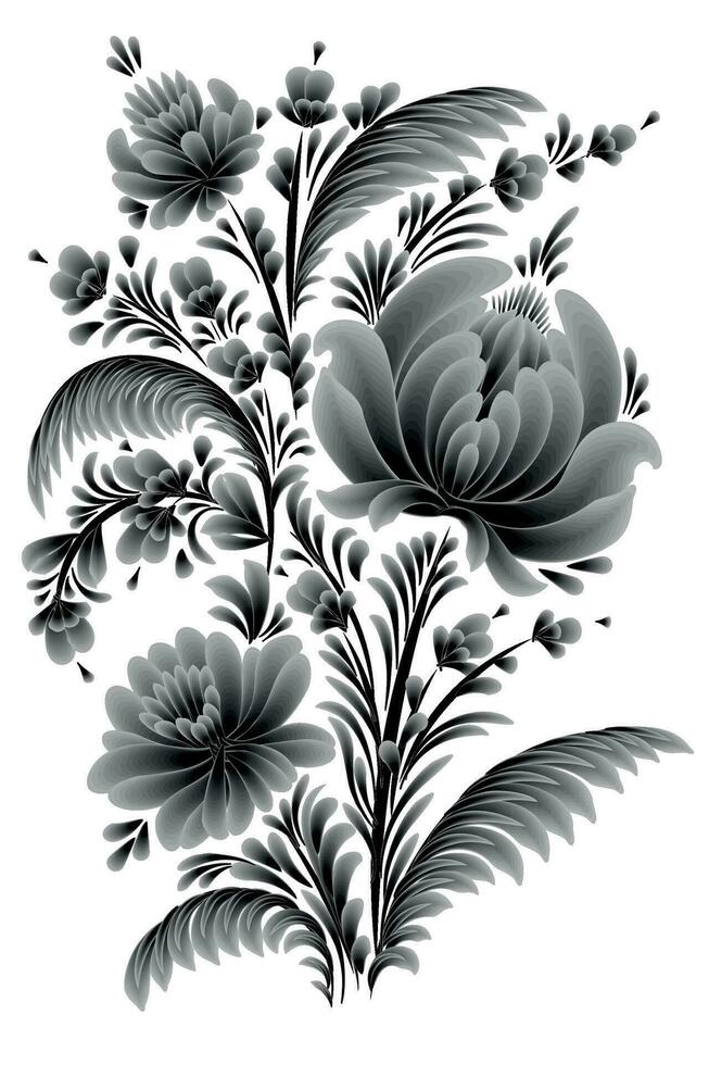 hand getekend bloemen schilderij geïsoleerd monochroom bloemen. oekraïens volk kunst, traditioneel decoratief schilderij stijl petrykivka. perfect afdrukken voor kaarten, decor. vector