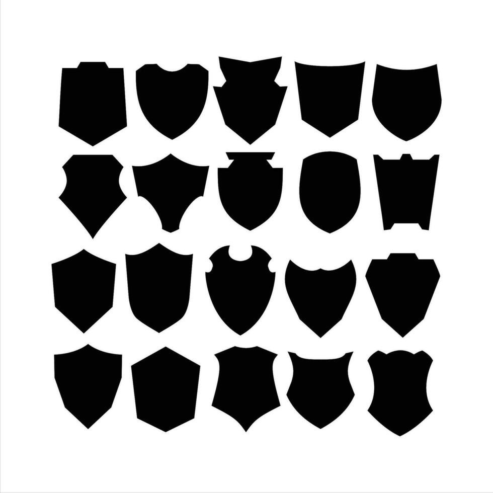 silhouet schild icoon reeks in wijnoogst stijl, beschermen schild veiligheid lijn pictogrammen. insigne kwaliteit symbool, teken, logo of embleem, vector, kroon. vector