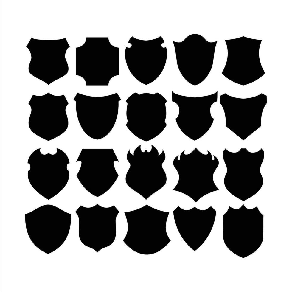 silhouet schild icoon reeks in wijnoogst stijl, beschermen schild veiligheid lijn pictogrammen. insigne kwaliteit symbool, teken, logo of embleem, vector, kroon. vector