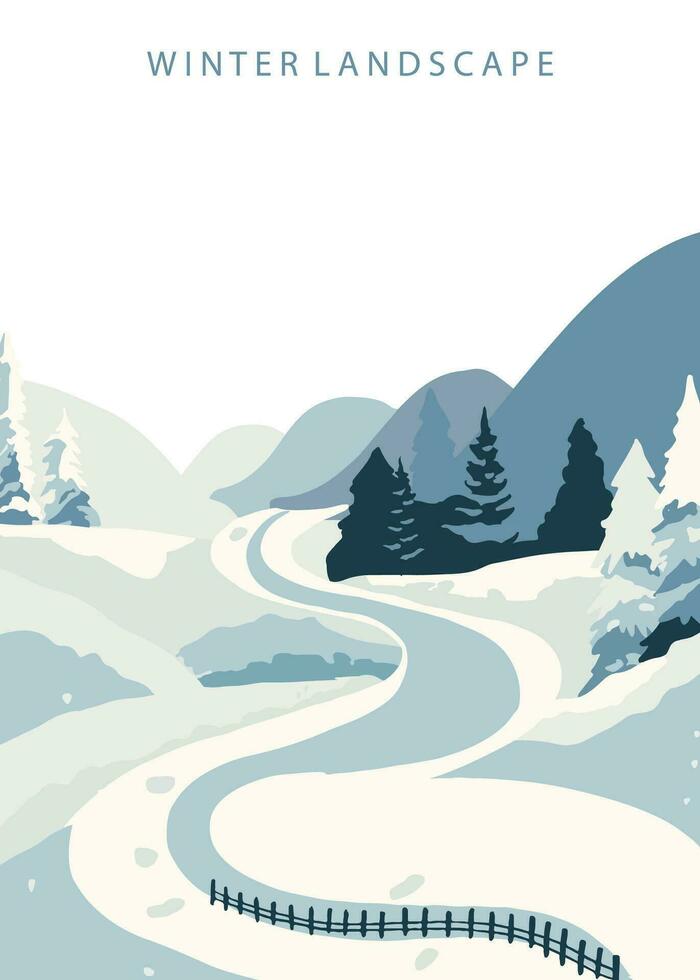 winter landschap achtergrond met berg, boom.bewerkbaar vector illustratie voor ansichtkaart,a4 verticaal grootte