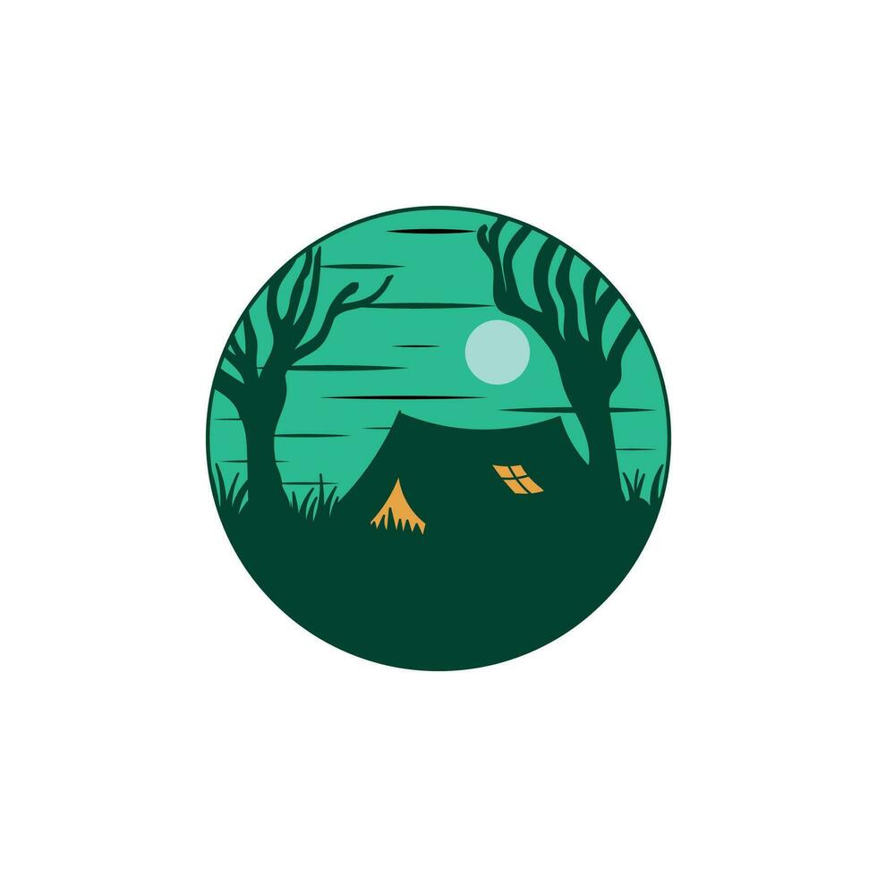 cirkel bomen Woud met tent voor buitenshuis kamp verkenner logo illustratie vector
