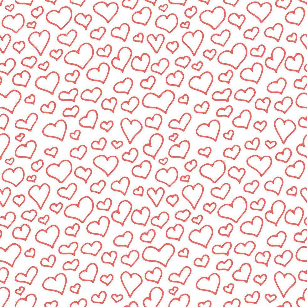 kattebelletje harten patroon. vector naadloos achtergrond voor heilige valentijnsdag dag, bruiloft, datum. schattig hand- getrokken hart herhaling illustratie. tekening liefde symbolen afdrukken