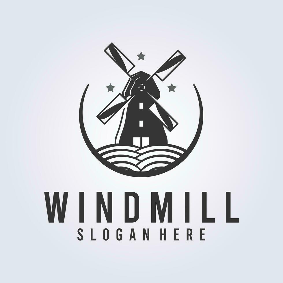 wijnoogst windmolen logo ontwerp, klassiek windmolen vector logo illustratie ontwerp