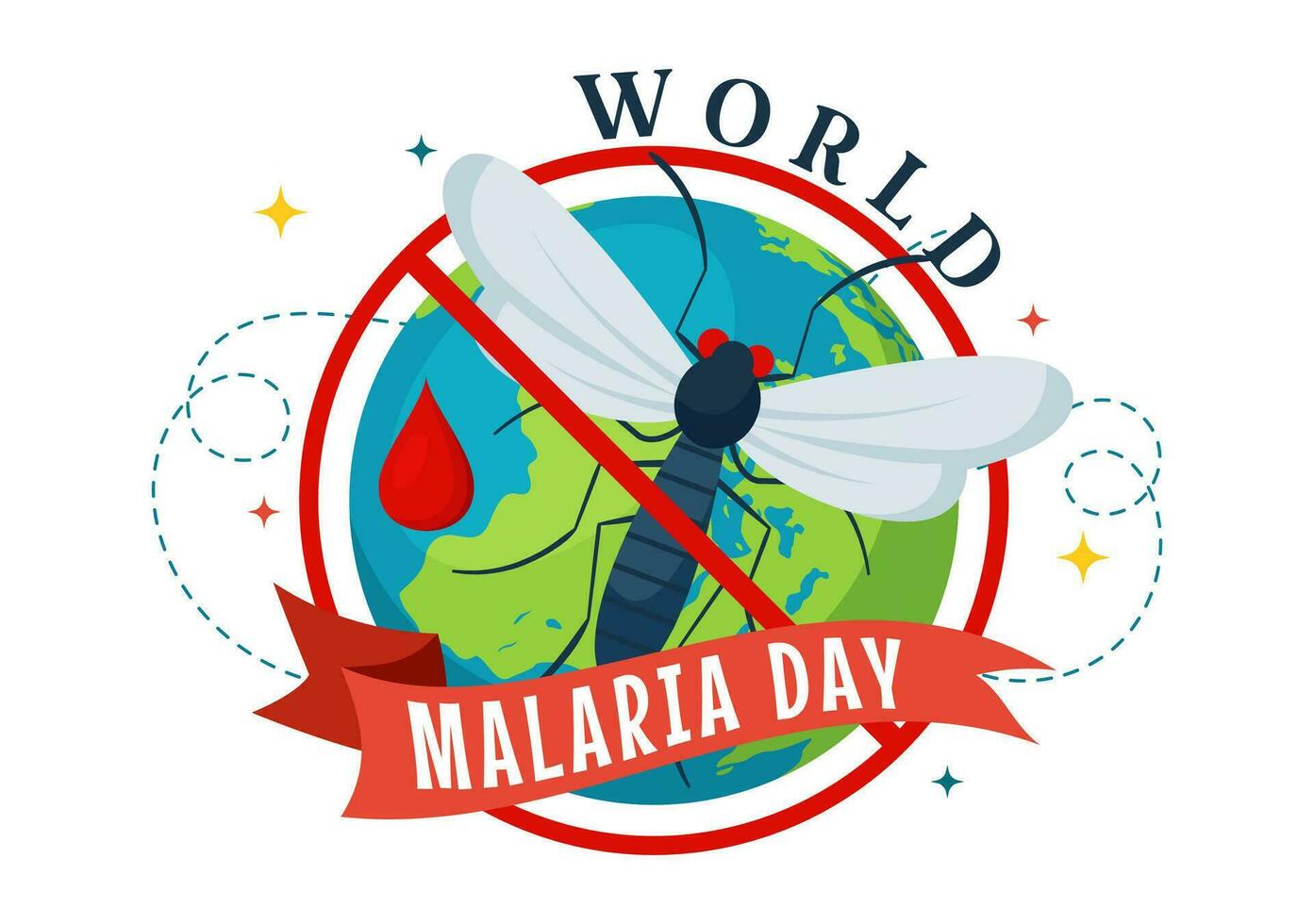 wereld malaria dag vector illustratie Aan april 25 met aarde beschermde van muggen naar vermijden mug bijt in gezondheidszorg vlak tekenfilm achtergrond