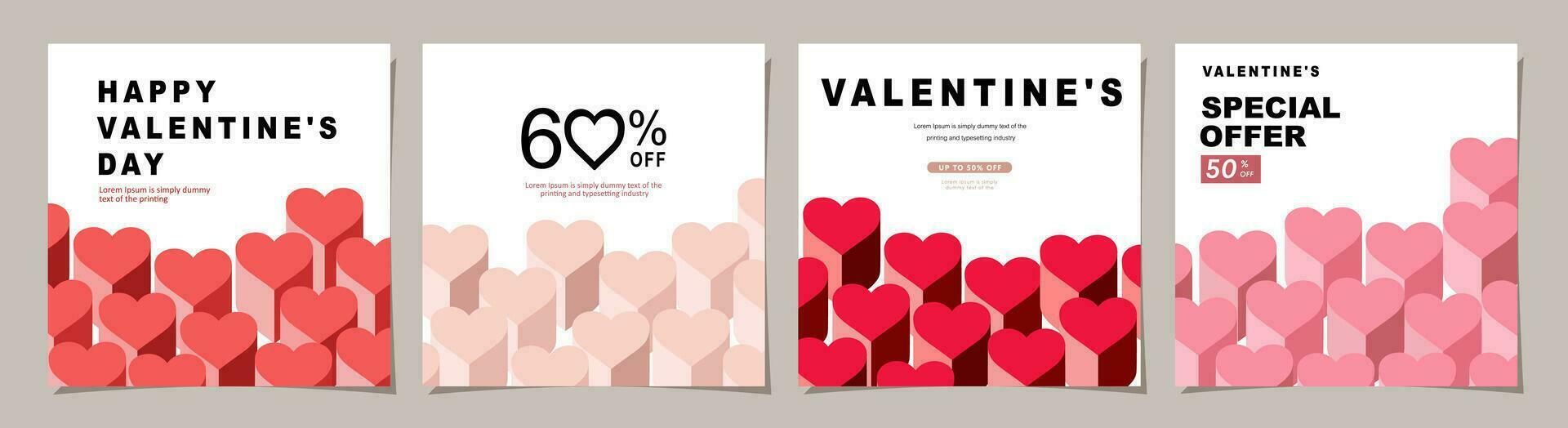 valentijnsdag dag banier voor sociaal media berichten, mobiel appjes, spandoeken, digitaal marketing, verkoop Promotie en website advertenties. vector achtergronden, meetkundig stijl met harten patroon. vector illustratie.