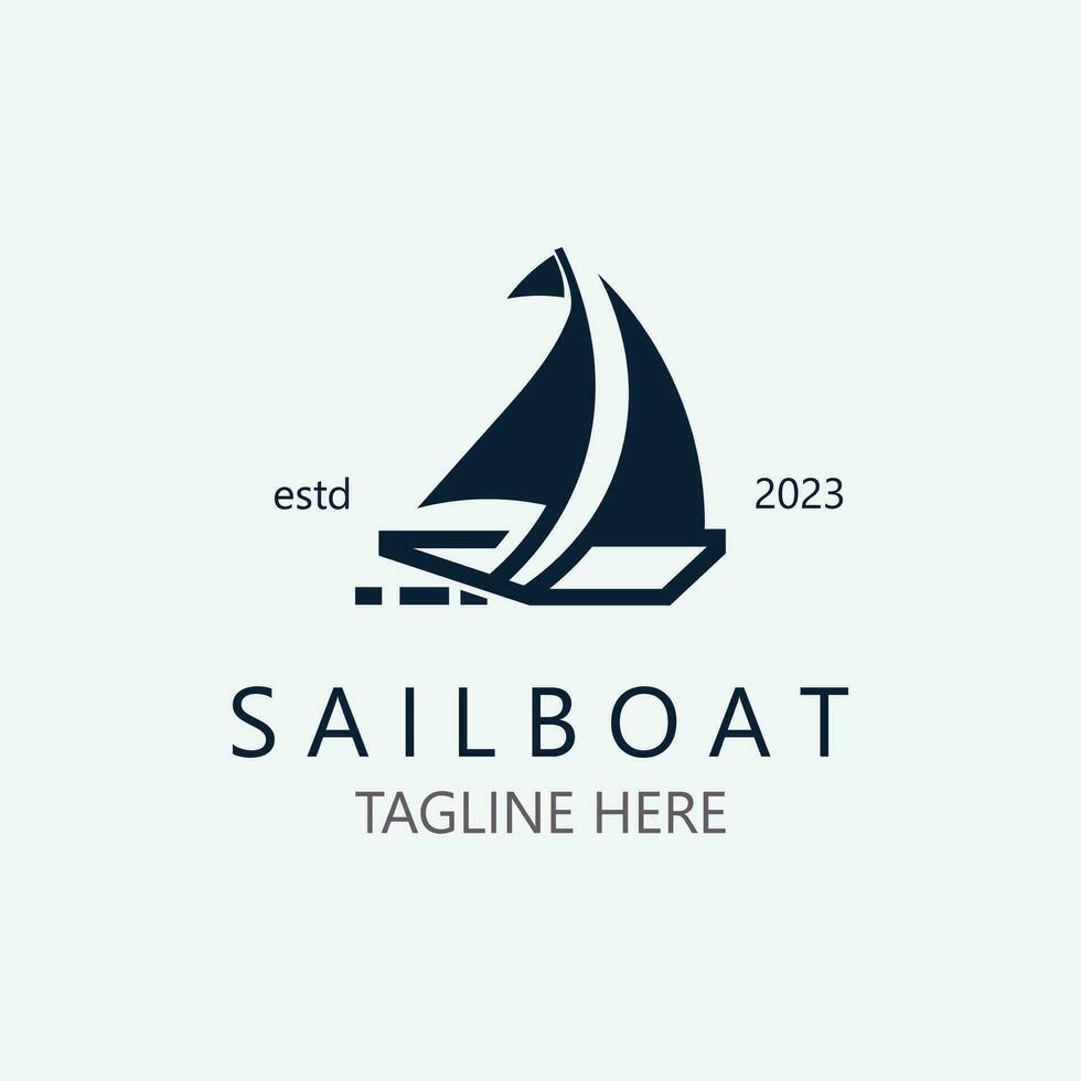 zeilboot wijnoogst logo minimalistische met Golf, reizen jacht of het zeilen boot vector ontwerp