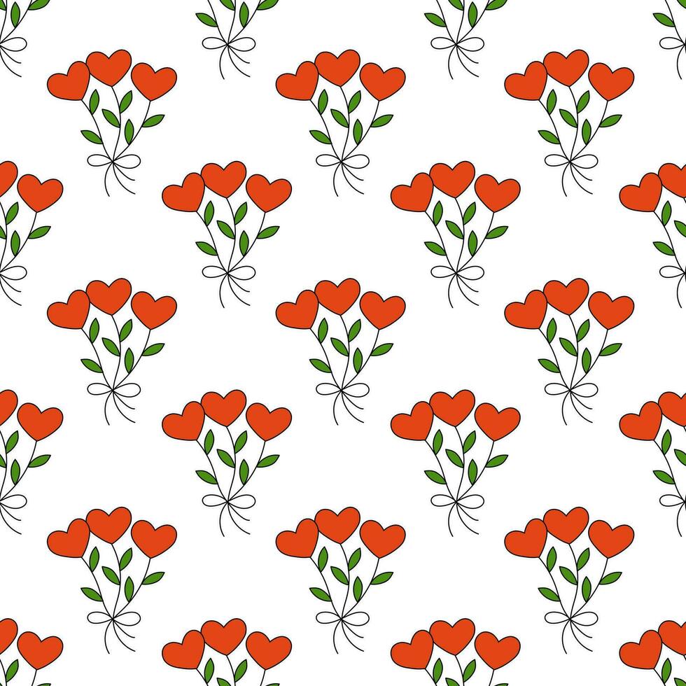 naadloos patroon met boeket van bloemen in de vorm van harten en bladeren. Valentijn dag achtergrond. vector tekenfilm vlak illustratie.