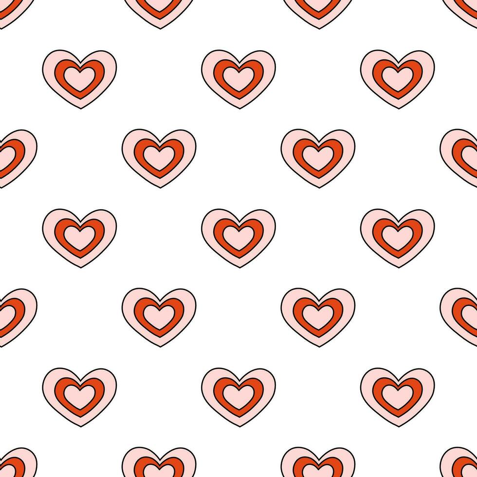 naadloos patroon met rood en roze hart. Valentijn dag achtergrond. y2k. groovy stijl. vector vlak illustratie.