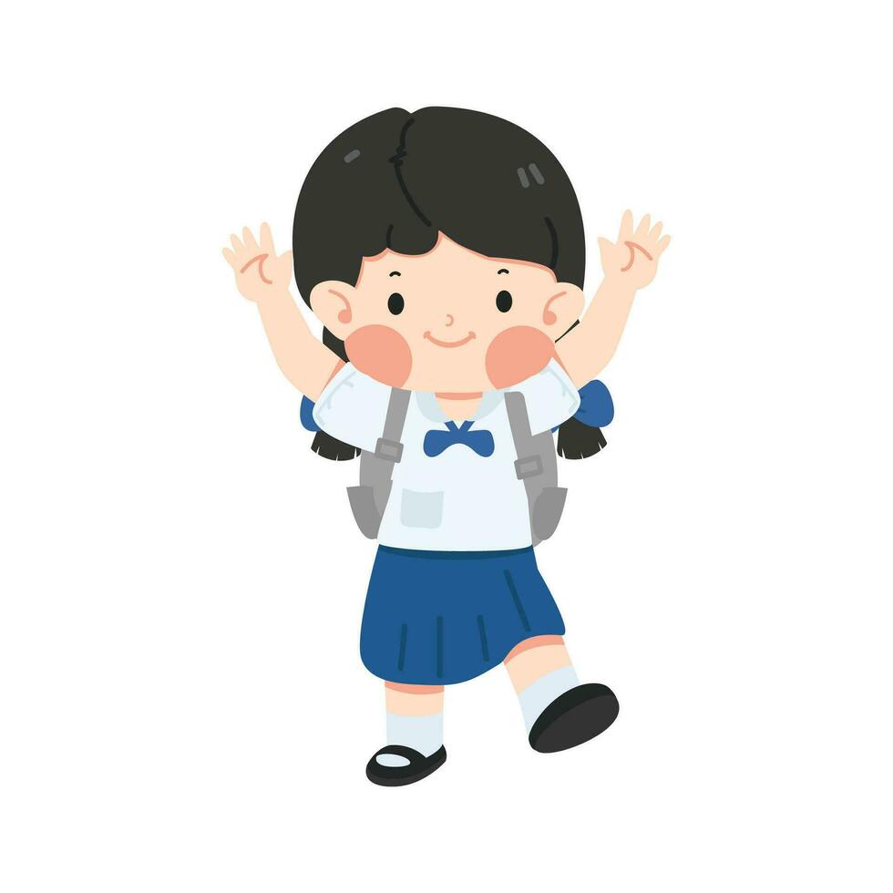 gelukkig kind leerling vervelend uniform en zak vector