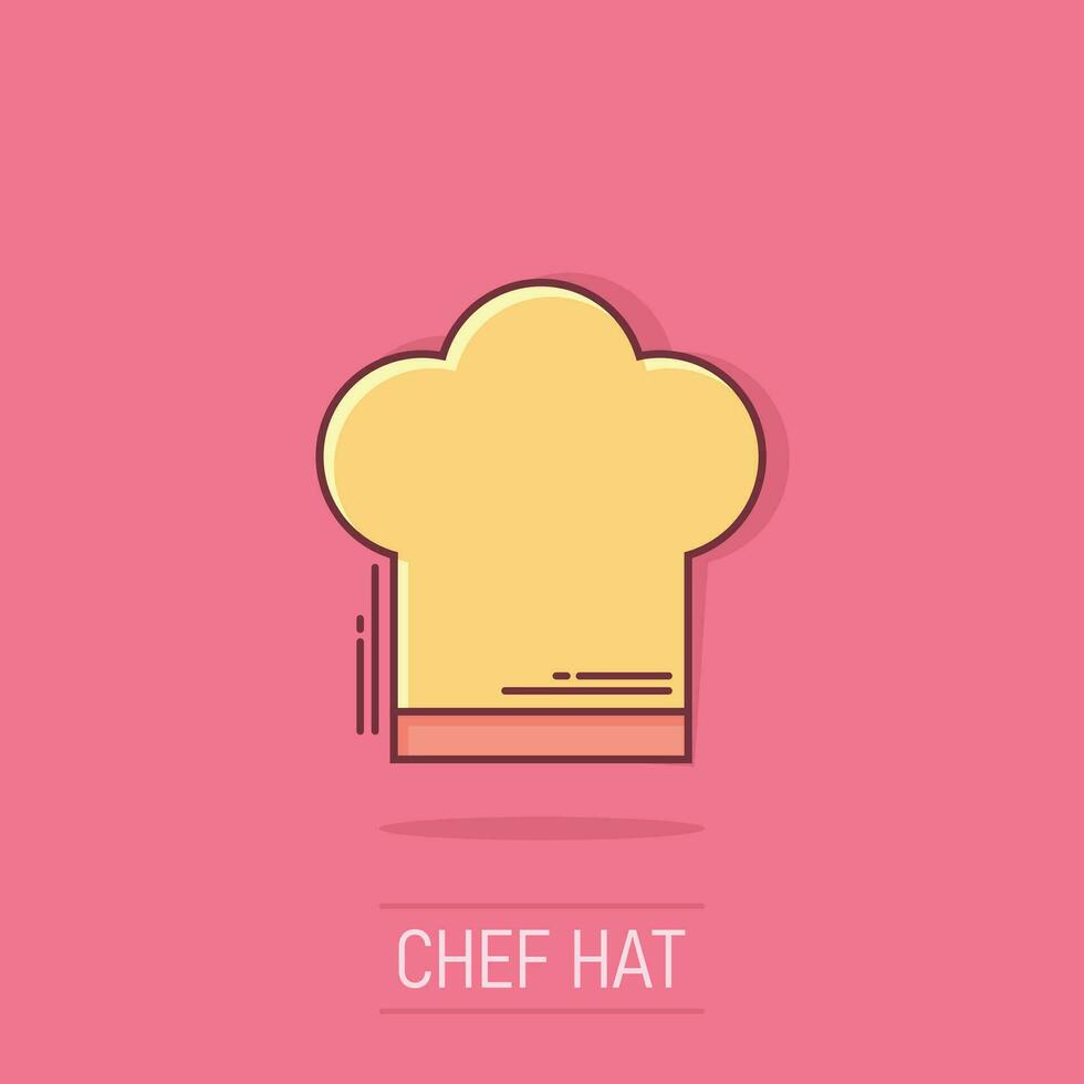 chef hoed icoon in grappig stijl. kookplaat pet vector tekenfilm illustratie pictogram. chef restaurant bedrijf concept plons effect.