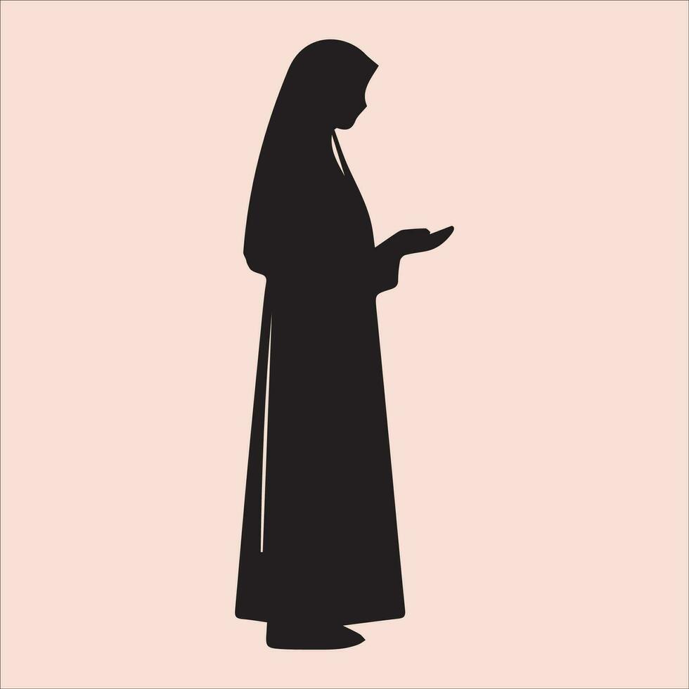 silhouet van de moslim vrouw bidden. vector illustratie.